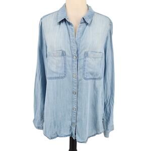 Cloth & Stone Chambray Roll Tab Sleeve Top - Medium - Western Boho Casual